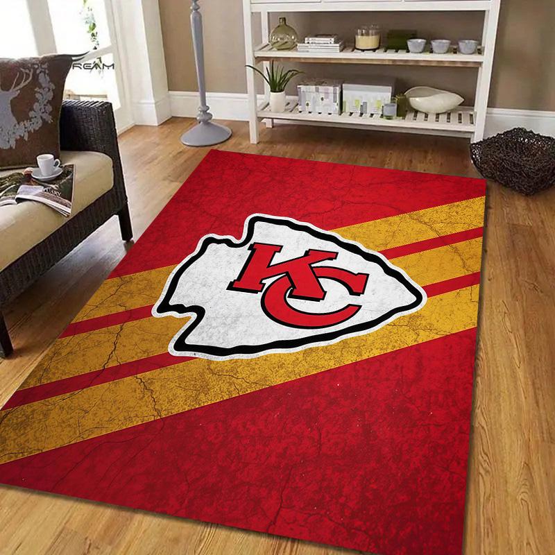 Kansas City Chiefs Flannel Pattern Square Carpet,Area Rug,Carpet Rug for Living Room Bedroom Sofa Playroom Decor,Non-slip Floor Mat