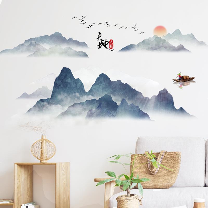 Chinese Ink Landscape Self Adhesive Wallpaper for Bedroom Office Study Living Room Wall Decor Home Sticker