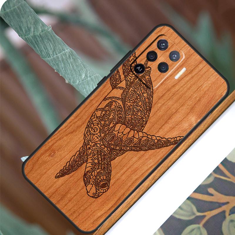 Turtle Wood Pattern For OPPO A17 A16 A15 A79 A58 A78 A98 A74 A94 A77 A5 A9 A96 A76 A52 A72 A53S A54S A57S Case