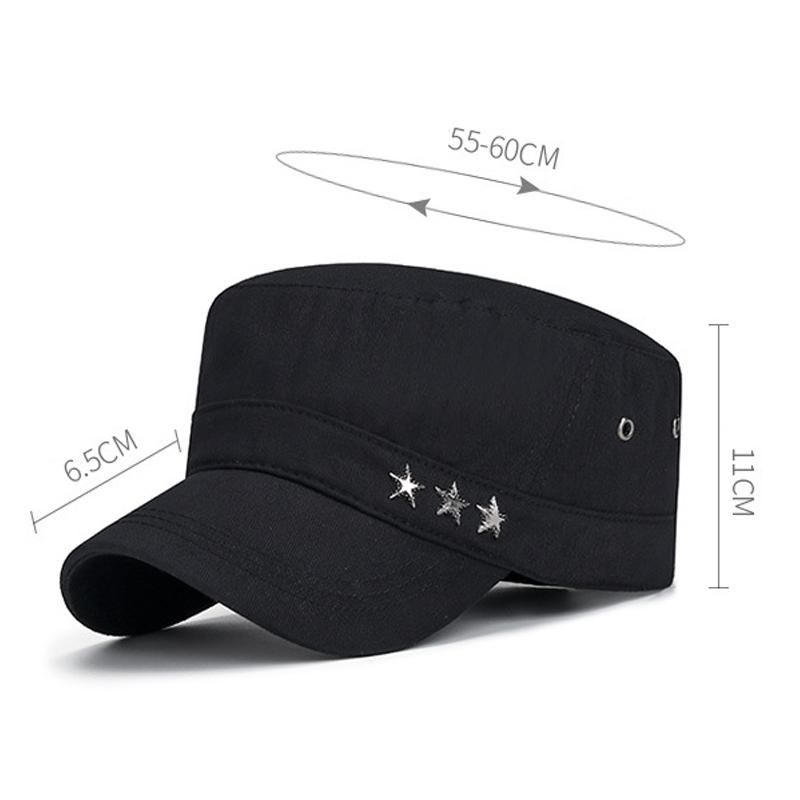 Vår Høst Metall Femstjerners Flat Hatt Menn Casual Justerbar Militær Caps Bomull Hær Solskjerm Hatt Trucker Snapback Baseballcaps