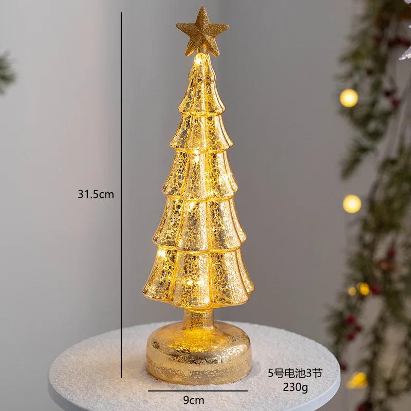 Glowing Glass Christmas Tree Ornaments Home Luminous Desktop Decoration Led Night Light Party Xmas Decorations Festival Kid Gift