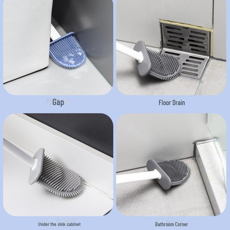 Cepillo de Inodoro de Silicona Montado en la Pared con Mango Largo, Sin Esquinas Muertas, Herramienta de Limpieza para Baño.