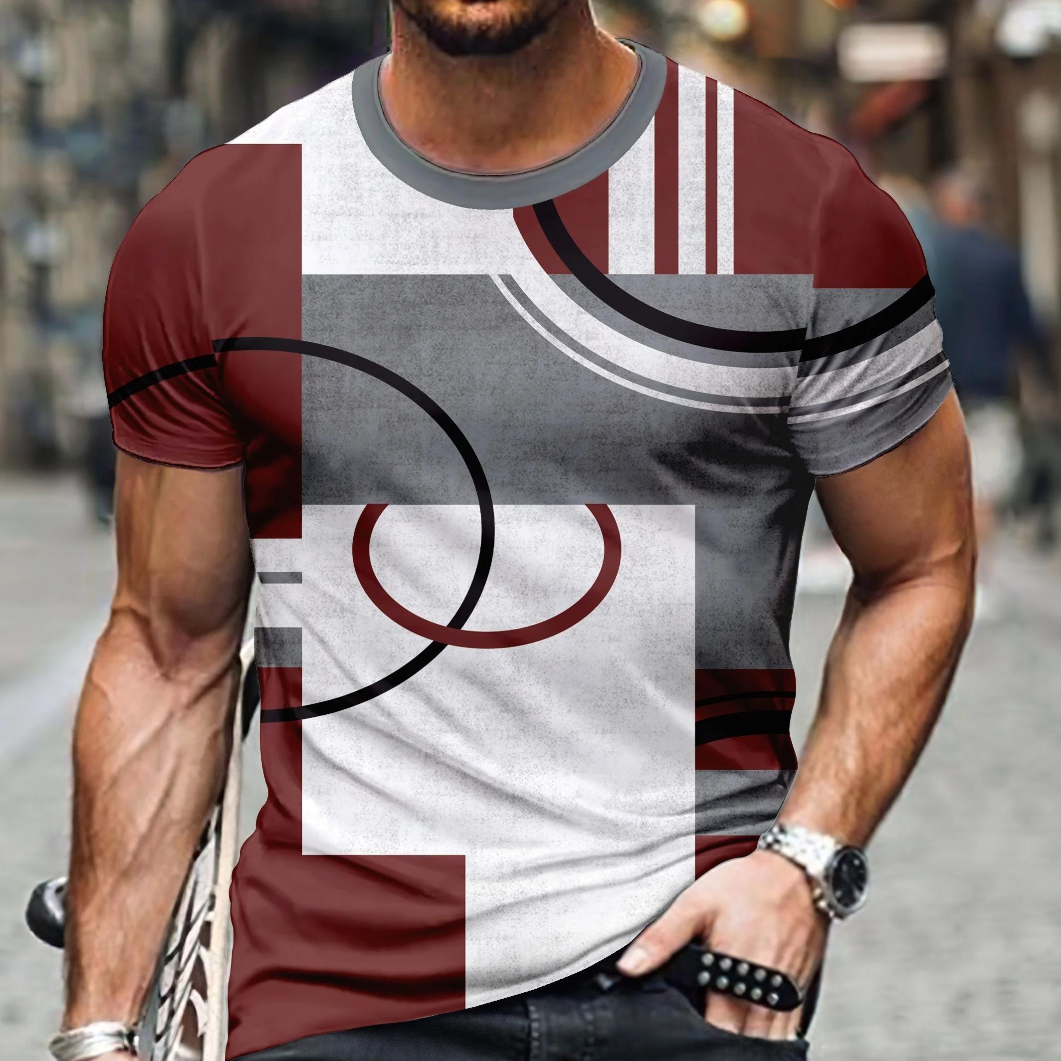 

Мужская клетчатая футболка с 3D узором, летний повседневный пуловер, мужской модный топ со свободными рукавами 6xl