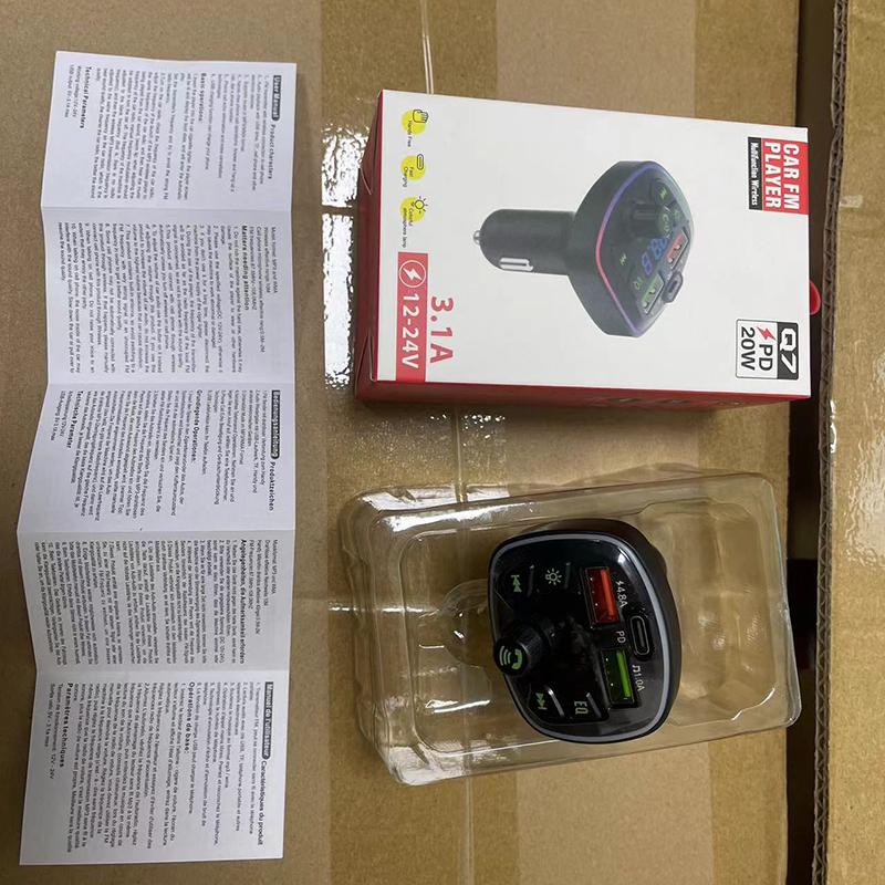 Car Bluetooth 5.0 Charger Fm Transmitter Pd 18W Type-C Dual Usb Colorful Ambient Light Cigarette Lighter Mp3 Music Player