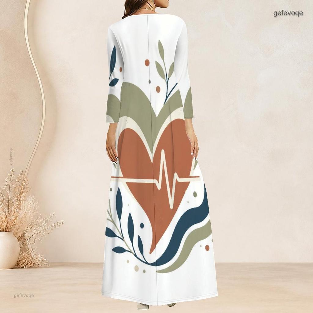 Plus Size Women V Neck 3 4 Sleeve Maxi Dress Soft Chic Casual Holiday Street Gown
