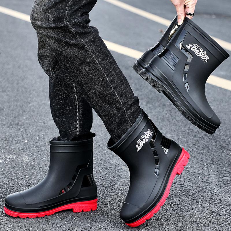 Fashion New Casual Men's Outdoor Rain Boots Men Middle Tube Hiking Fishing Water Shoes Anti-slip Chef Work Ankle Boot Waterproof Shoes