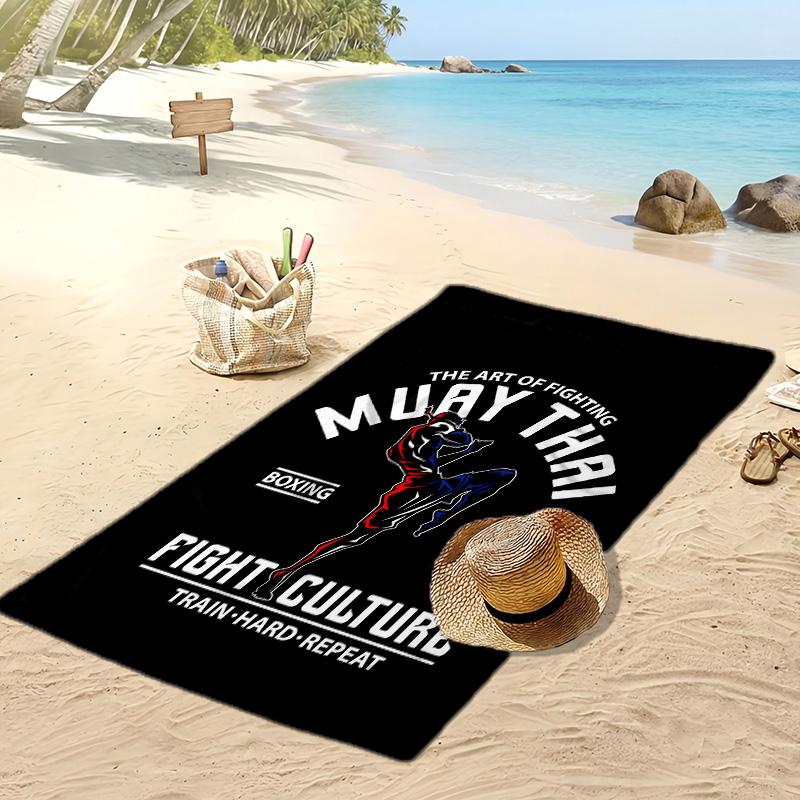 Muay Thai Fitnessstudio Aufdruck Schnelltrocknendes Strandtuch Super Saugfähiges Weiches Leichtes Badetuch für Pool Sommerreisen