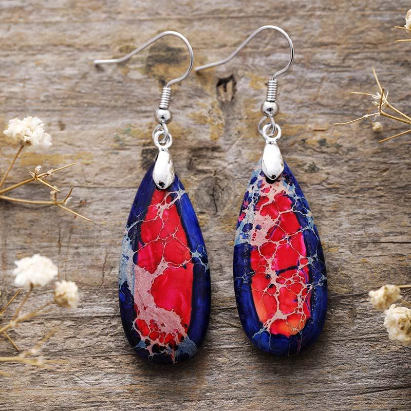 Ethnic style natural stone emperor stone water drop earrings earrings light luxury jewelry earrings