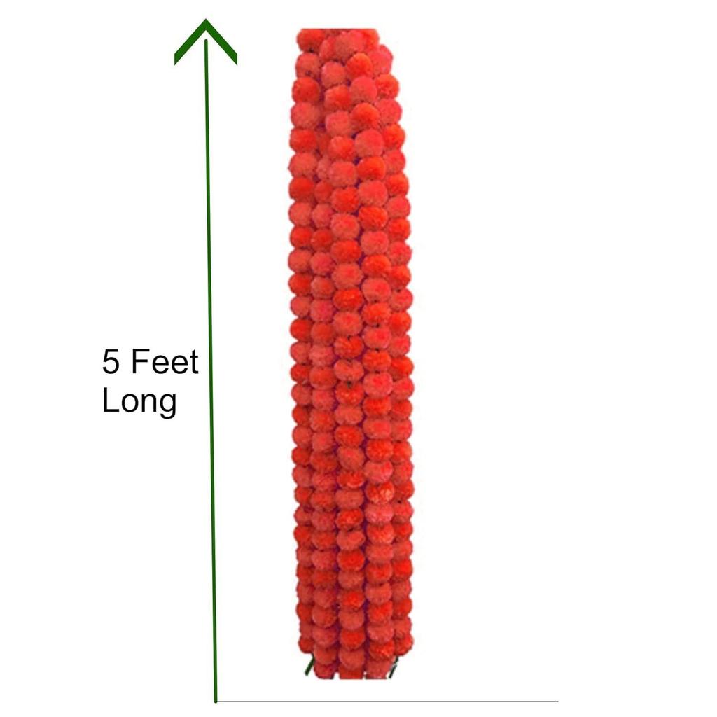 Artificial Marigold Graland Flowers for Decoration Long Toran Indian genda phool for Wedding Festival (4.6 Feet/Orange/Set of 5 Mala)