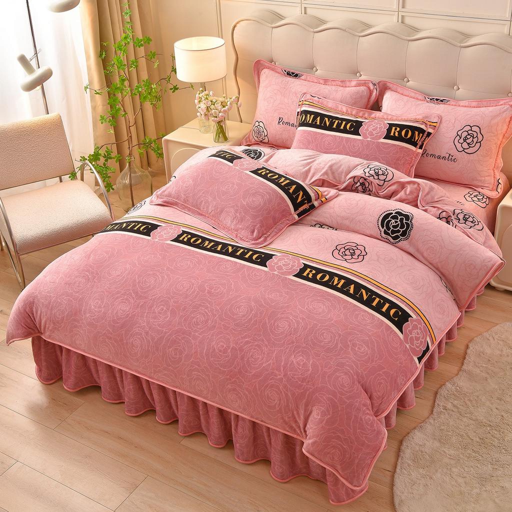 Thickened Milk Fleece Four-Piece Set Of Gold Mink Fleece Double-Sided Fleece Coral Fleece Bedding Fleece Quilt Cover, Bed Sheet Anti-Static