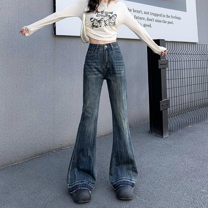 2024 Spring/Autumn Women's High Waist Retro Micro Flare Jeans - Thin, Loose, Slimming, Wide Leg, Non-Clingy Pants