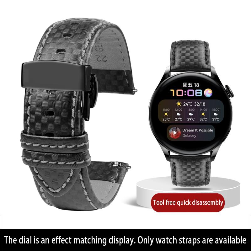 Calfskin strap Bracelet Carbonfiber Grain Watchband 18mm 20mm Red Orange Stitching Watch Band 21mm 22mm 23mm 24mm Watch Strap