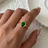 Dainty Thin Band Green Stone Statement Open Ring for Women Gold Plated Stainless Steel Adjustable Ring Party Jewelry Gift