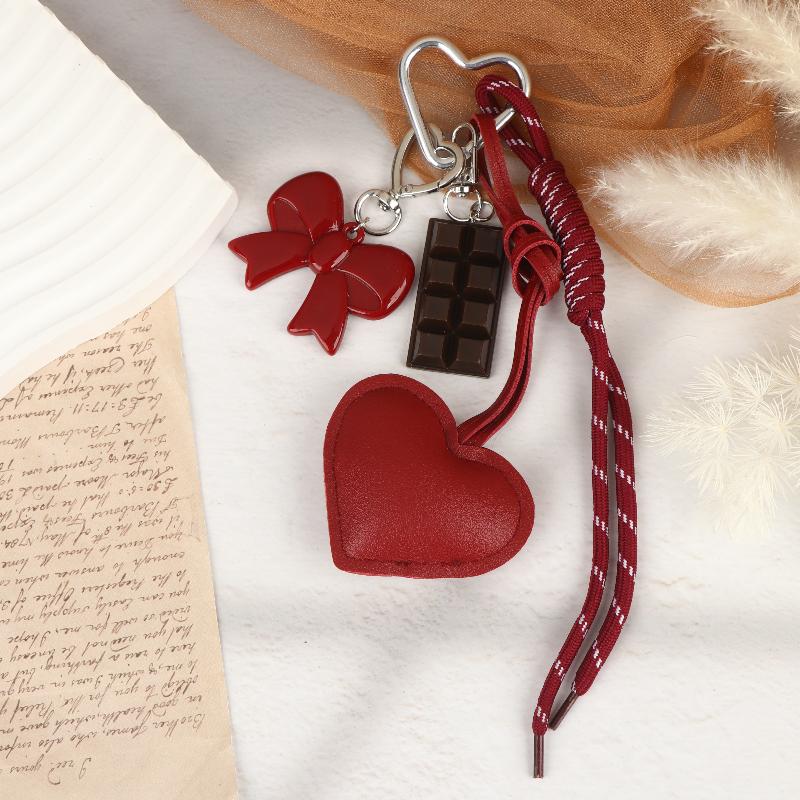 Fashionable Retro Bow Heart Bag Charm Y2K Ins Style Woven Rope Keychain Pendant Girly Trendy Car Key Holder Gifts