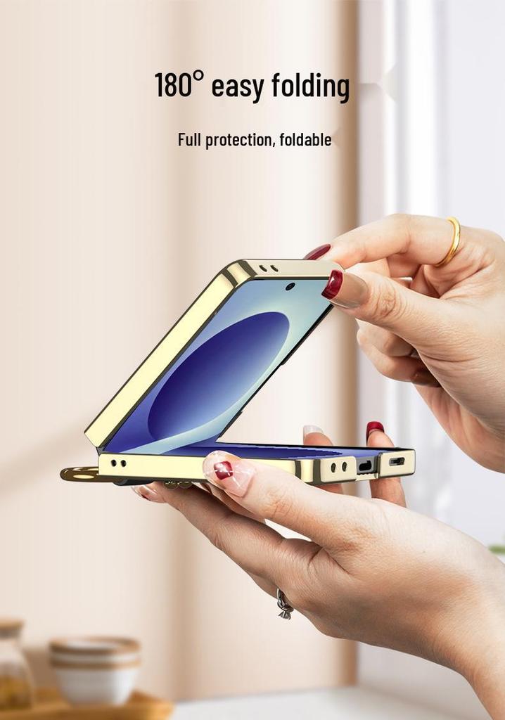 Samsung Z Flip 8 Ring Case: Creative Diamond Lattice French Style Electroplated Leather