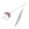 Vintage Tree of Life Bookmark - Handmade with Natural Crystal Chips & Antique Metal Feather