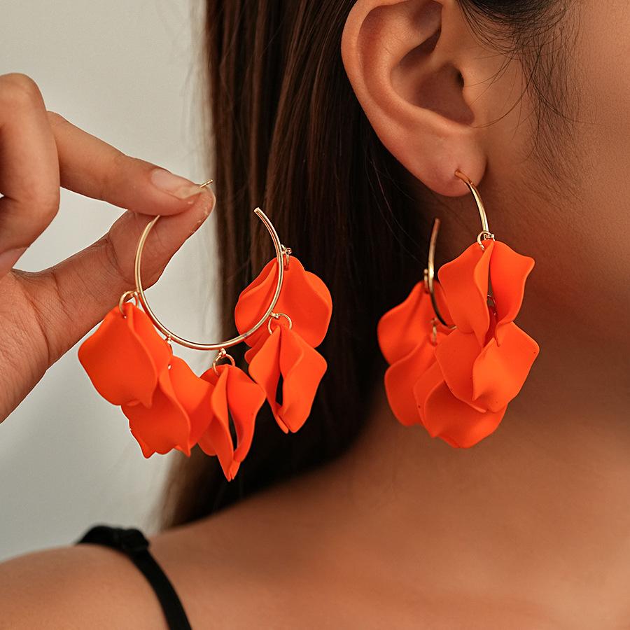 Vintage Acrylic Flower Petal Geometric Silver Needle Ear Loop Earrings