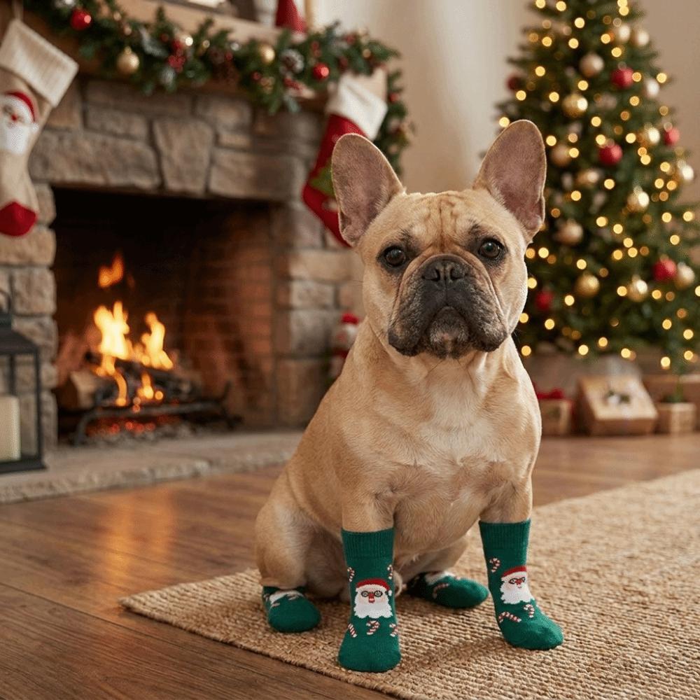 Soft Christmas Dog Socks Warm Paws Protectors Cartoon Dog Foot Covers Indoor Socks