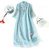 Floral Embroidered Cheongsam Women Retro Short Sleeve Chiffon Dresses Chinese Style Vintage Tang Dresses Summer Fashion