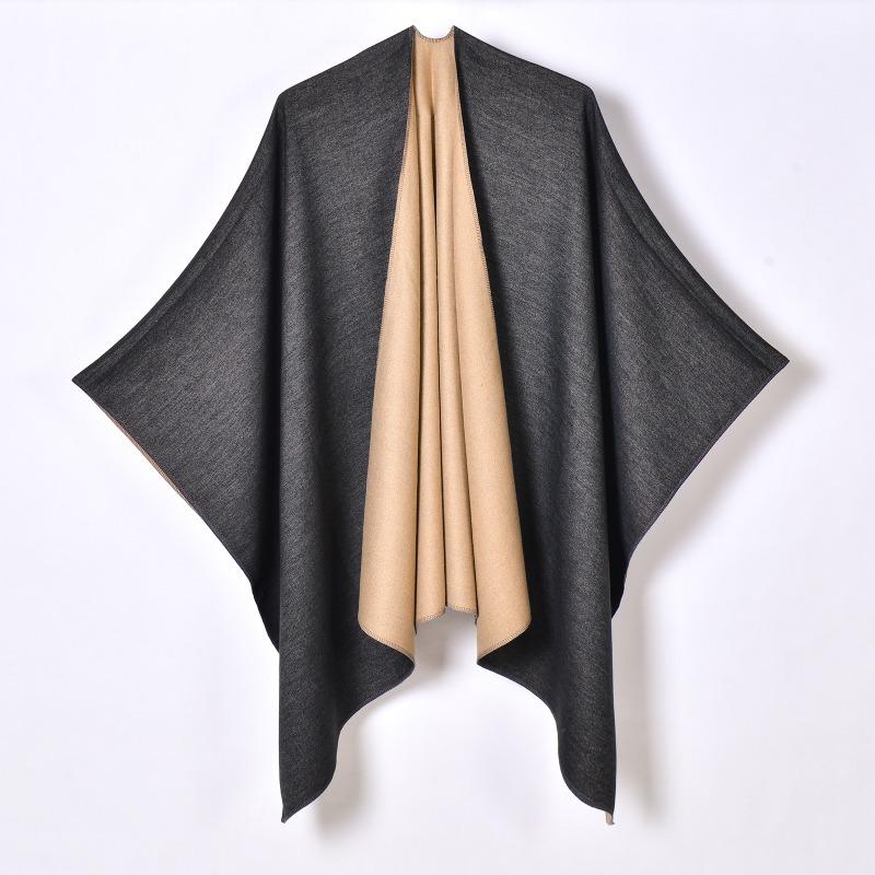 Autumn and winter women's monochrome imitation cashmere front split cape shawl double-sided can be worn warm shawl hot-selling