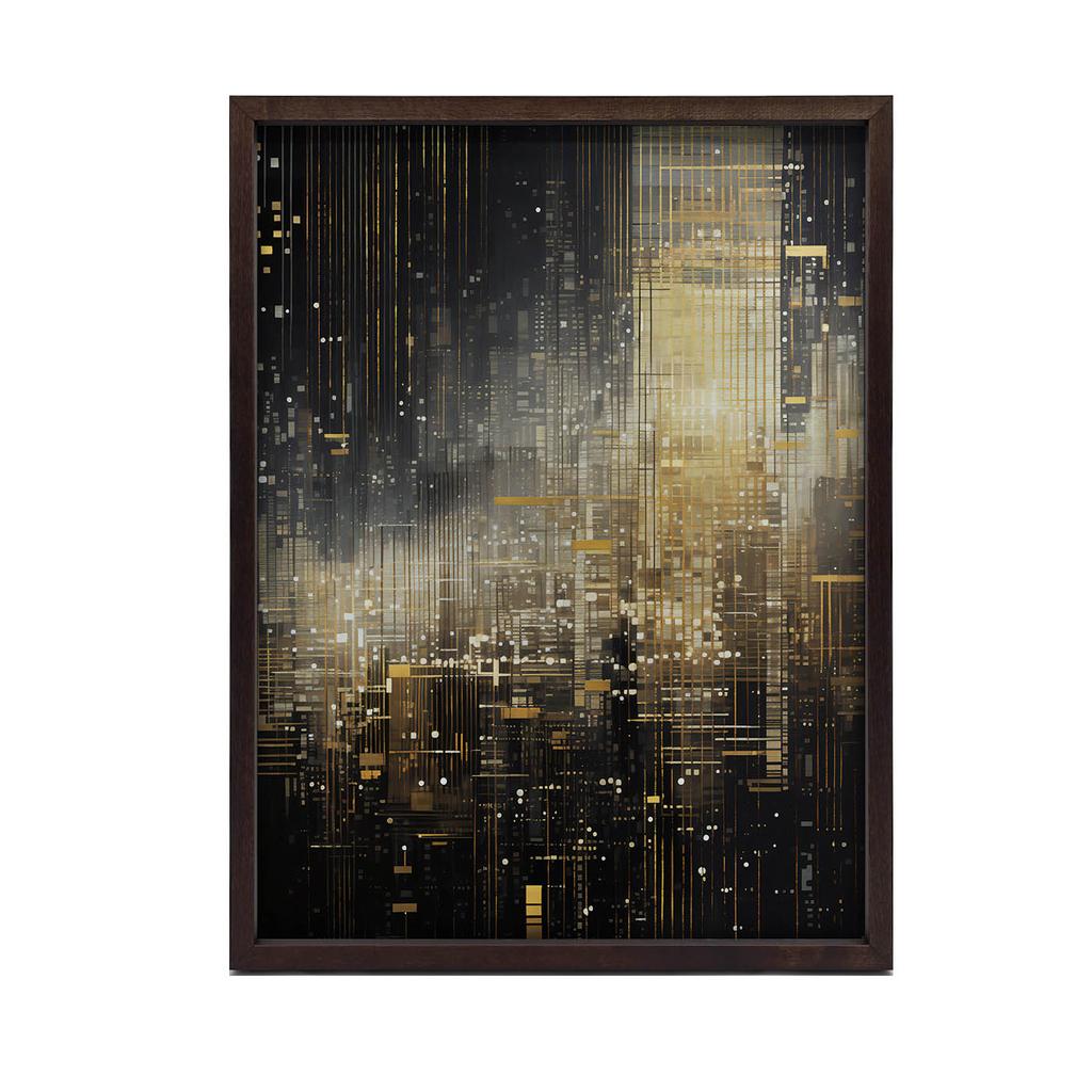 City Lights, Poster In Black And Gold City Lights, Poster In Black And Gold, 70X100 Cm, Unframed, Premium Canvas On Stretcher