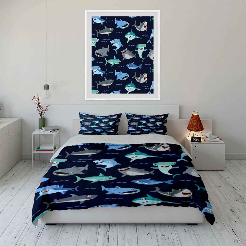 Shark Pattern Bedding Set Bedding set (1 duvet cover, 2 pillowcases, duvet not included)