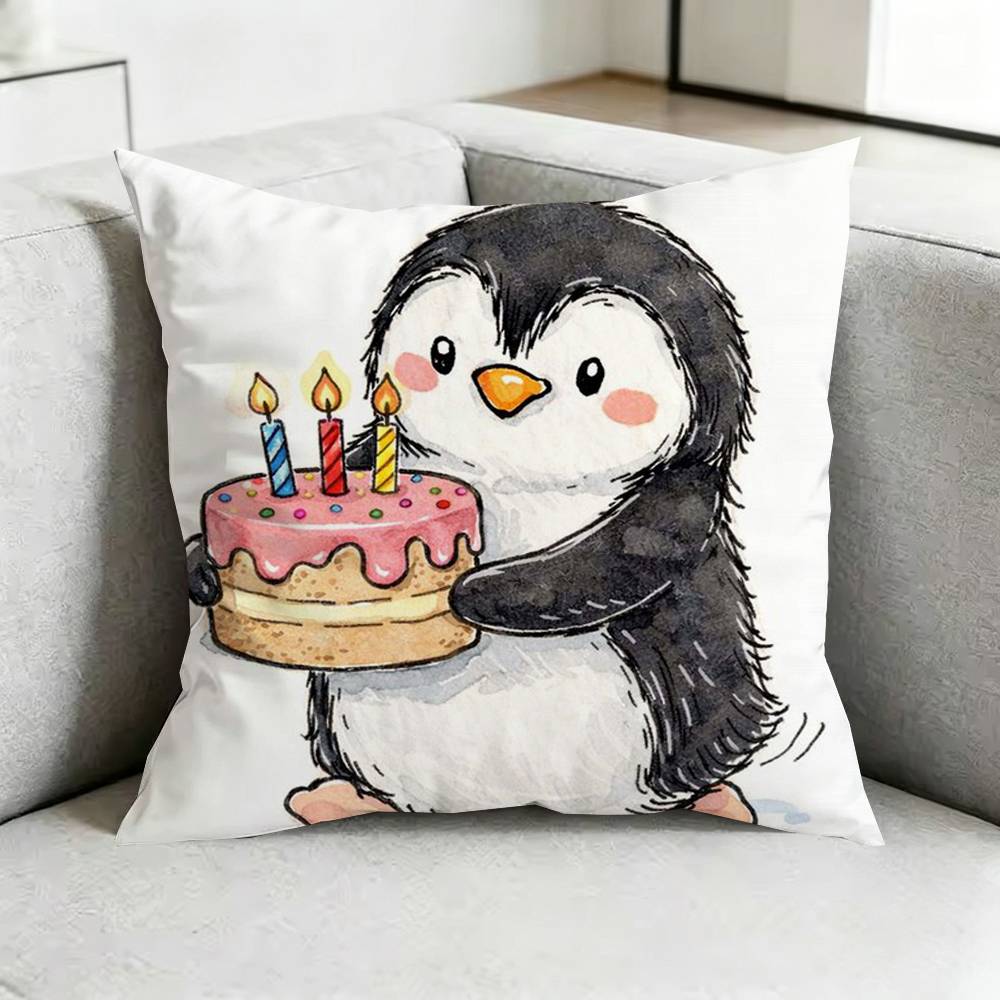 Cute Penguin Kawaii Cartoon Pillow Case Square DoubleSided Sofa Cushion Cover Bedroom Bedside Pillow Gift