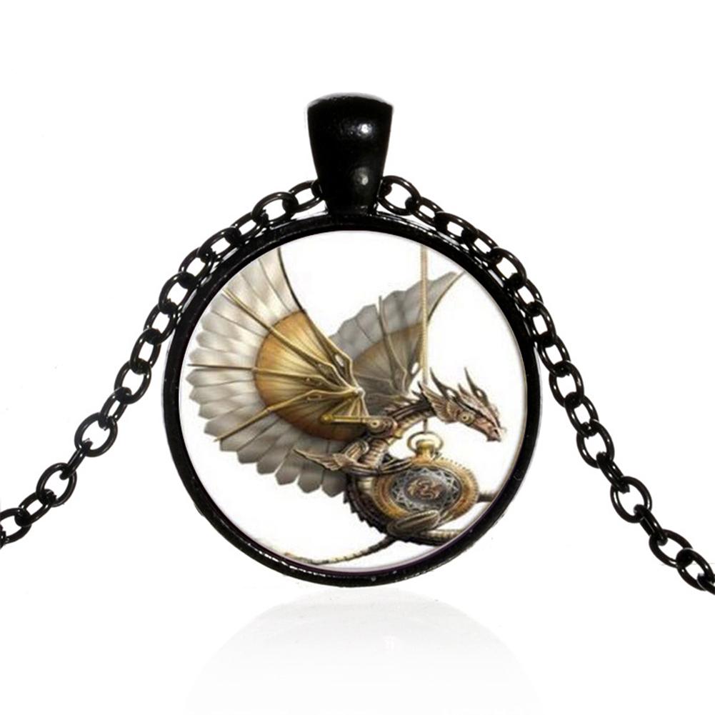 Women Fashion Fly Dragon Round Pendant Necklace Simple Sweater Chain for Perfect Gift