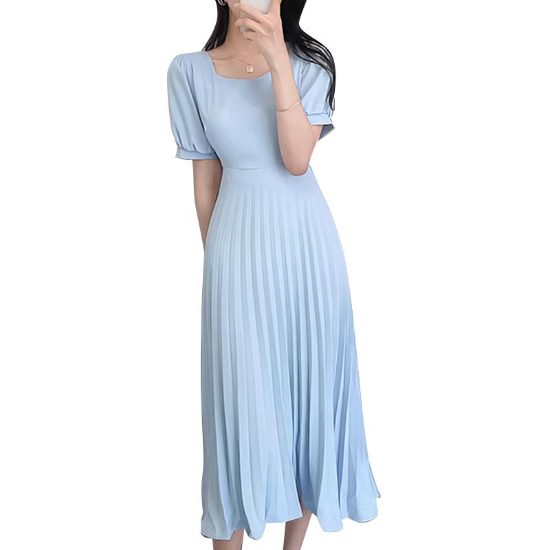 ZANZEA Women Casual V-Neck Short Sleeve Summer Pleated Long Dress