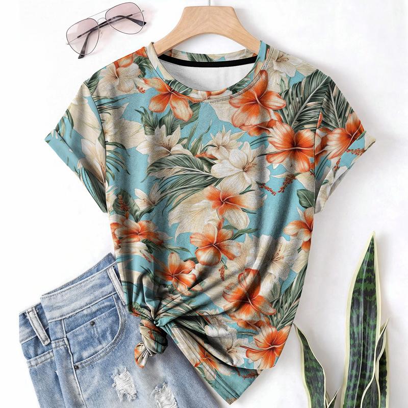 Casual Sports Women's T-shirt Round Neck Short Sleeved Plant Brown Paulownia Tree Breathable Lightweight Shirt