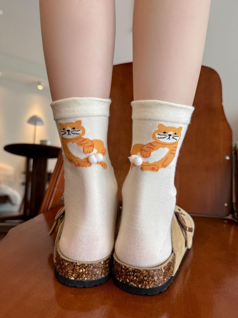 Cartoon Cat Egg Socks Women'S Socks Trendy Spring And Autumn Cotton Socks Cute Accessories Animal Kitten Stockings
