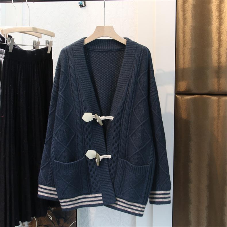 Fall Winter Wool Cardigan Women's Mid-length V-neck Sweater Loose Thick Cashmere Knitted Jacket