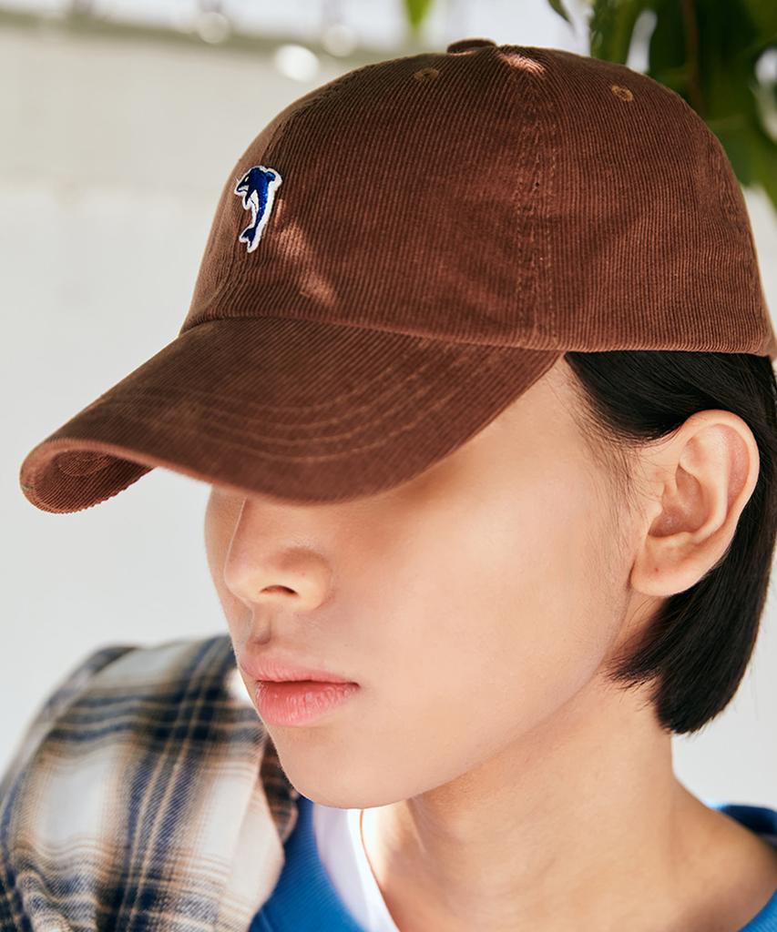DOLPHIN WAVE APPAREL Dolphin Embroidered Patch Corduroy Ball Cap Camel