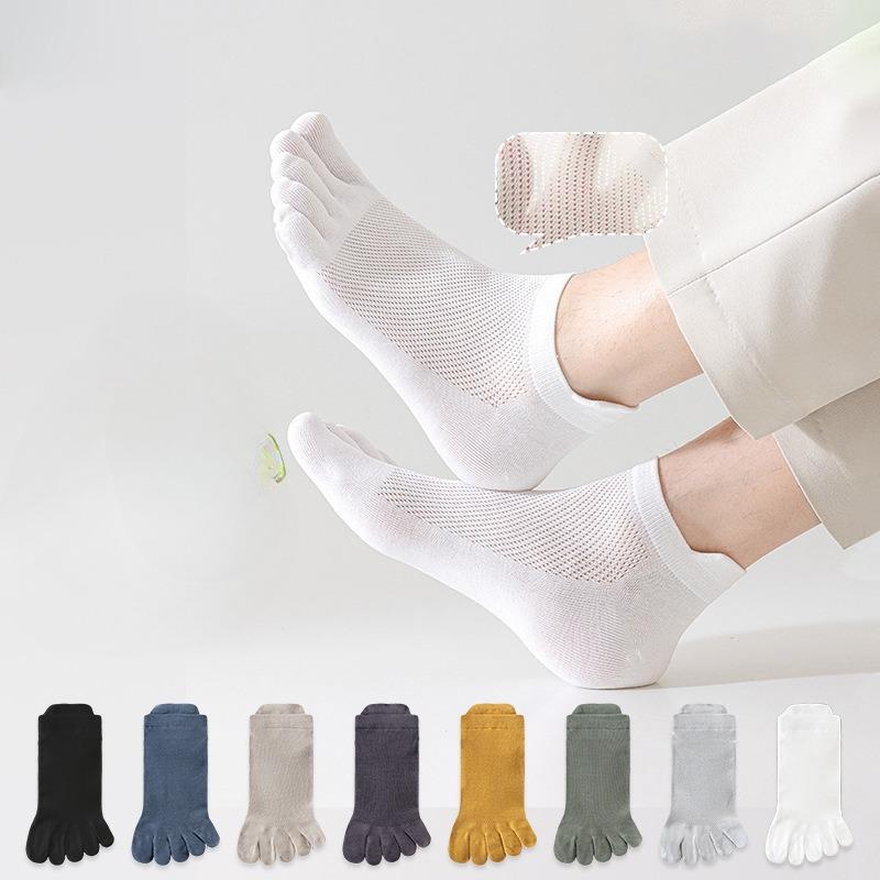 Men's Summer Thin Pure Cotton Boneless Short Socks, Sweat-absorbing Mesh Breathable, Antibacterial and Deodorizing Toe Separation Socks