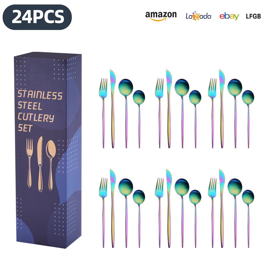 25 Years of New Stainless Steel Tableware Set, Tableware Portuguese Knives, Forks and Spoons 24-piece Gift Box Set