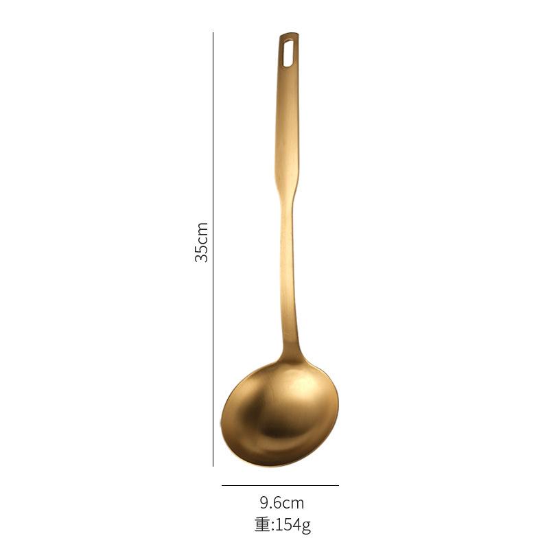 Kitchen Stainless Steel Golden Cooking Utensils Hanging  Korean Style with Pattern Kitchenware Dinner Soup Spoon Frying Spatula
