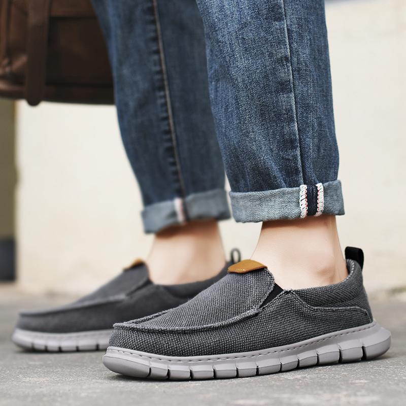 Men Outdoor Canvas Shoes Blue Slip on Sneakers Driving Shoes Casual Khaki Wide Head Shoes for Farther Plus Size Lightweight
