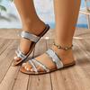 Summer Women Slippers Beach Casual Slippers Patent Leather Flat Heel Sandals Sparkle Bling Rhinestone Shoes Slides Women