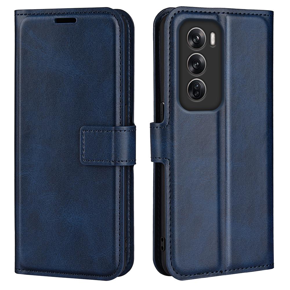 

For Oppo Reno12 Pro 5G (Global) Case Scratch-Proof Calf Texture Leather Stand Phone Cover Blue