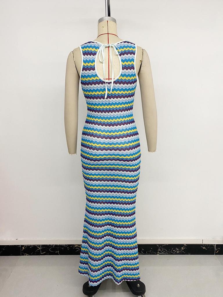 Retro Wave Pattern Mermaid Dress - TikTok 2026 Summer Collection