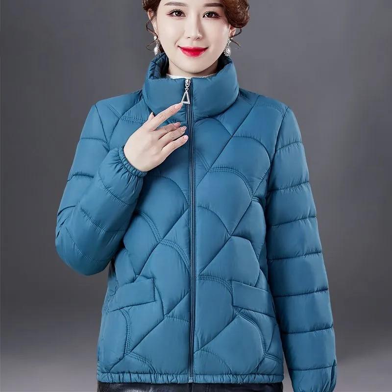 Women's Thickened Warm Winter Jacket for Middle-Aged and Elderly Women Solid Color Minimalist Zipper Coat