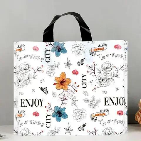 50piece 0.14mm Thick Plastic Handbag Marble Pattern Mall Shopping Bag High End Portable Clothing Storage Pocket For Men And Wome