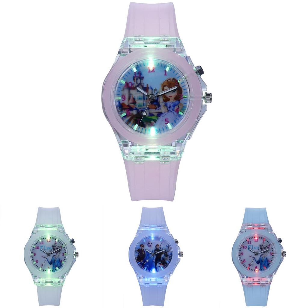 Cartoon Frozen Children's Watch With Night Light Quartz Silicone Watch For Elementary School Students Wholesale Hot Item