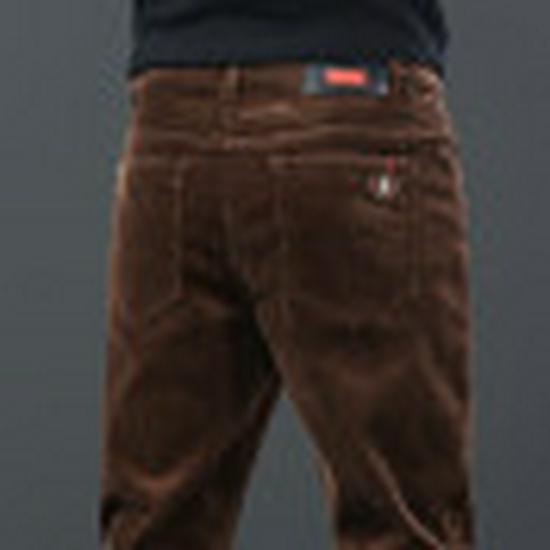 

Чоловічі універсальні вельветові повсякденні штани - Вільні, прямі, еластичні штани для осені та зими. 38 кавовий