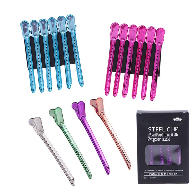 סט 12 קליפסים לשיער חבילה קליפס ברווז קליפס שיער מתכתי קליפס למספרה קליפס קבוע לכלי עיצוב לסלון ולבית