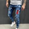 Mehrere Taschen Herren Jeans Zerrissene Löcher Denim Mittlere Taille Dehnbar Quaste Skinny Jeans