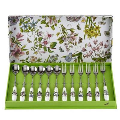 Juego de tenedor de postre y cuchara de té Portmeirion Botanical Garden, 1 juego, tenedor 6p + cuchara de té 6p, vajilla popular coreana