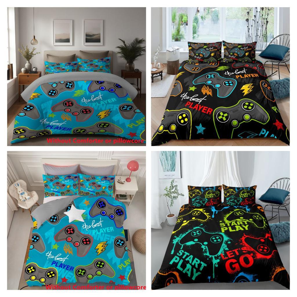 Cool multicolored gamepad 3D digital printing quilt set three-piece set to customize