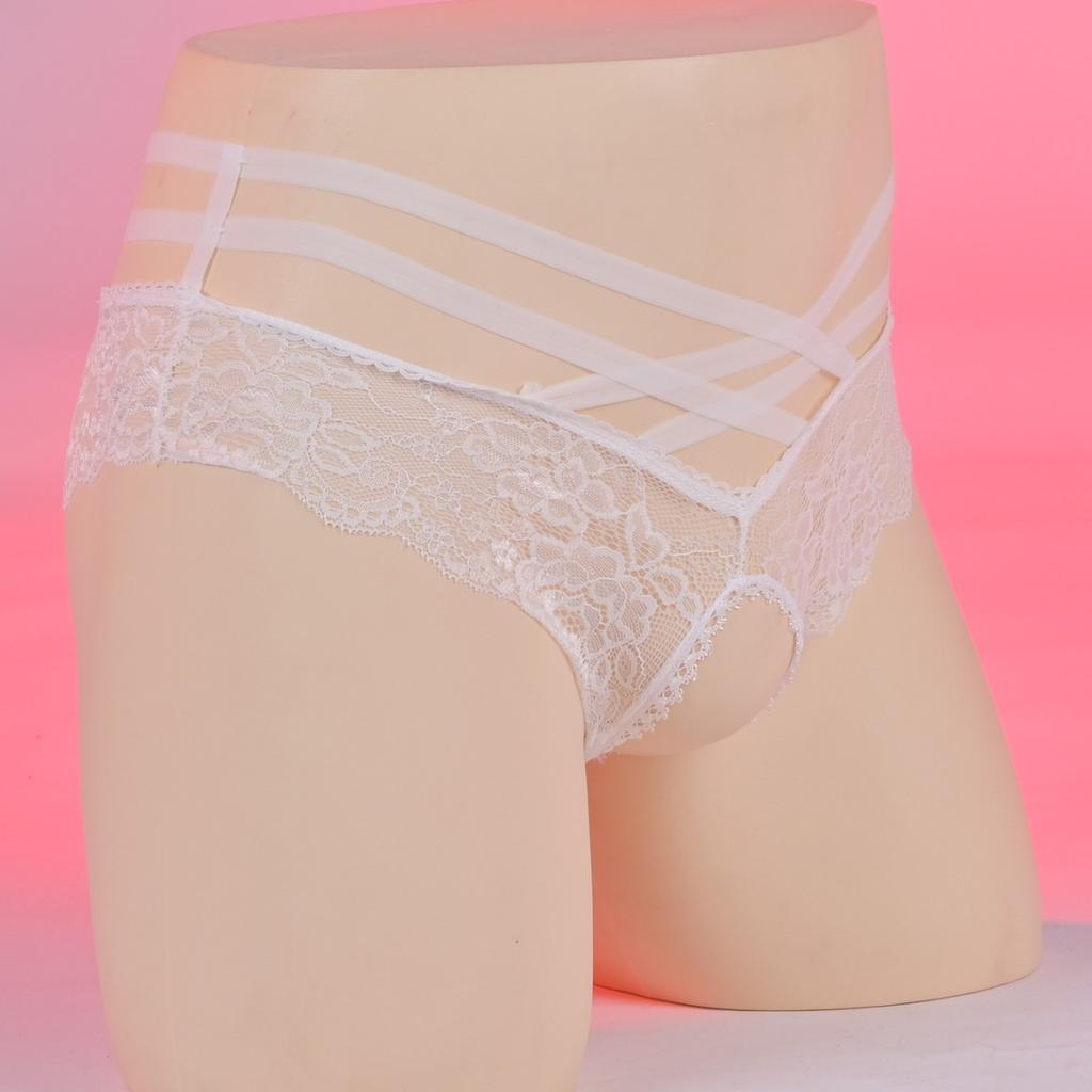 Women Mens Mesh Lace Sheer Briefs Cross-Dressers Femboy Sissy Lingerie Crotchless Panties Low Rise Hollow Out Low Rise Underwear