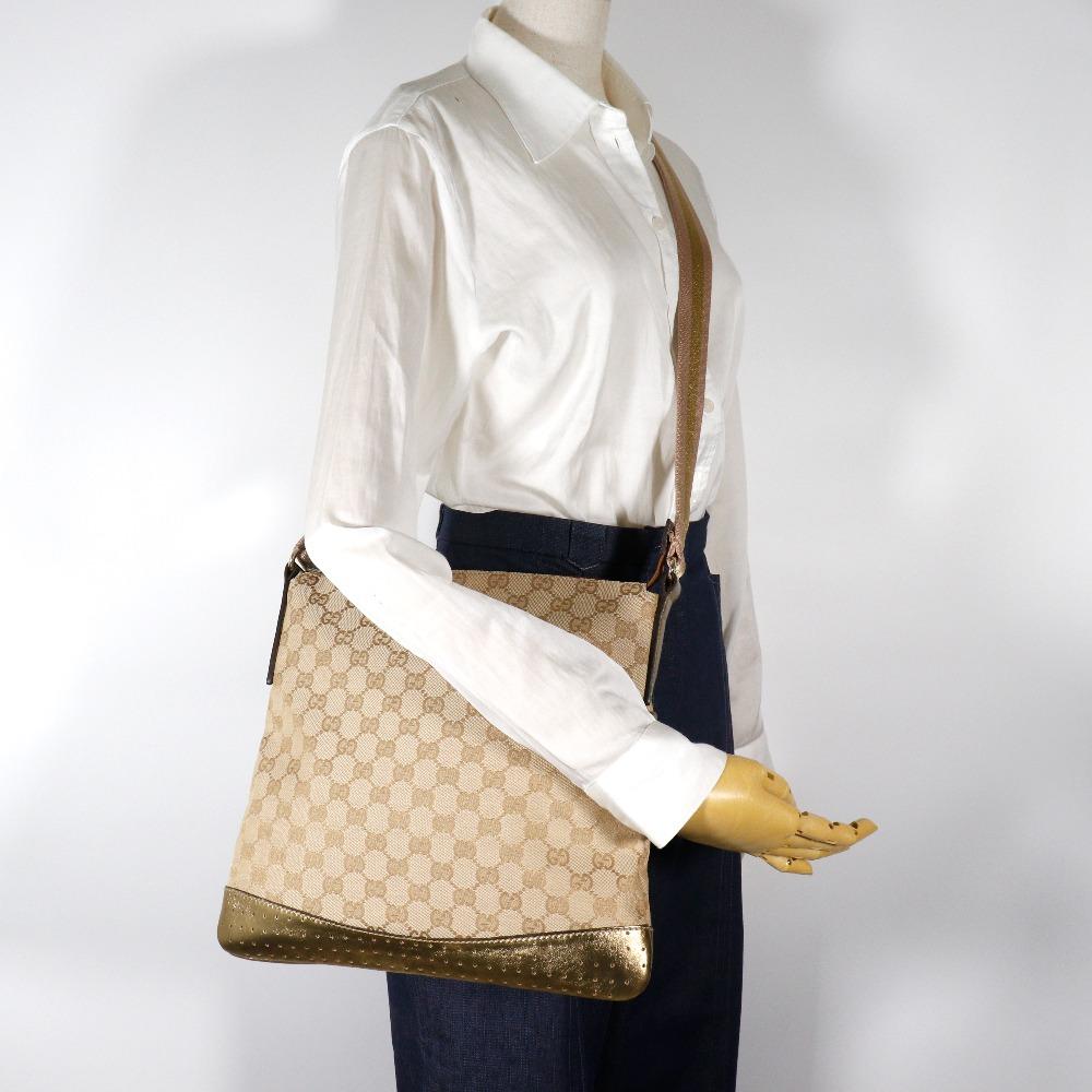 Gucci Shoulder Bag 145857 Beige GG Canvas Women Used